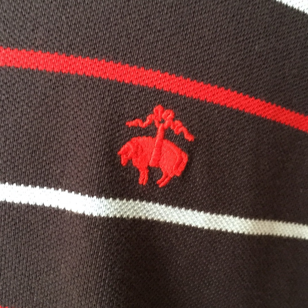 BROOKS BROTHERS NAVY W/RED & BABY BLUE STRIPE POLO - Picture 2 of 4